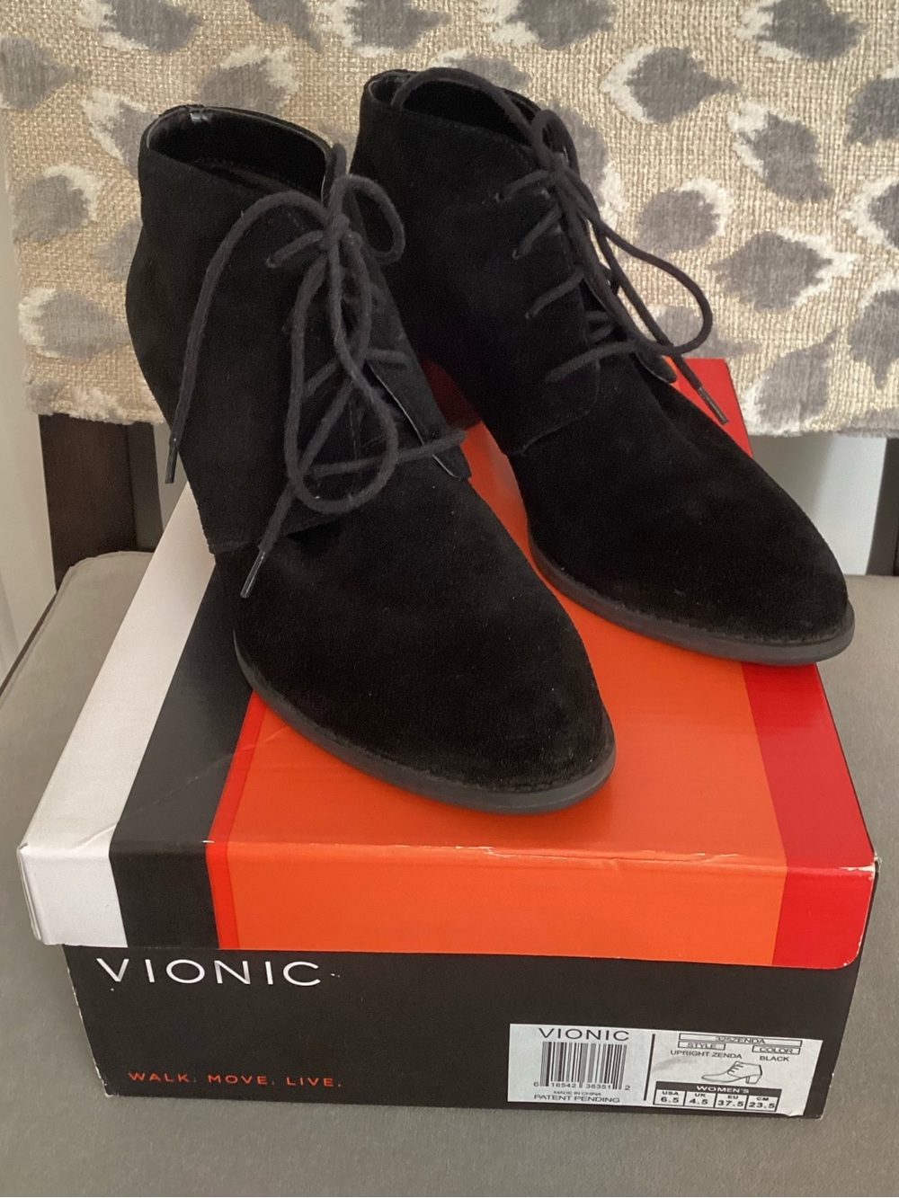 Vionic Black Suede Lace-Up Ankle Boots